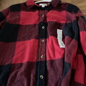 Sonoma Goods For Life Women's Supersoft Flannel Shirt Red &Black Plaid NWT  XS‎